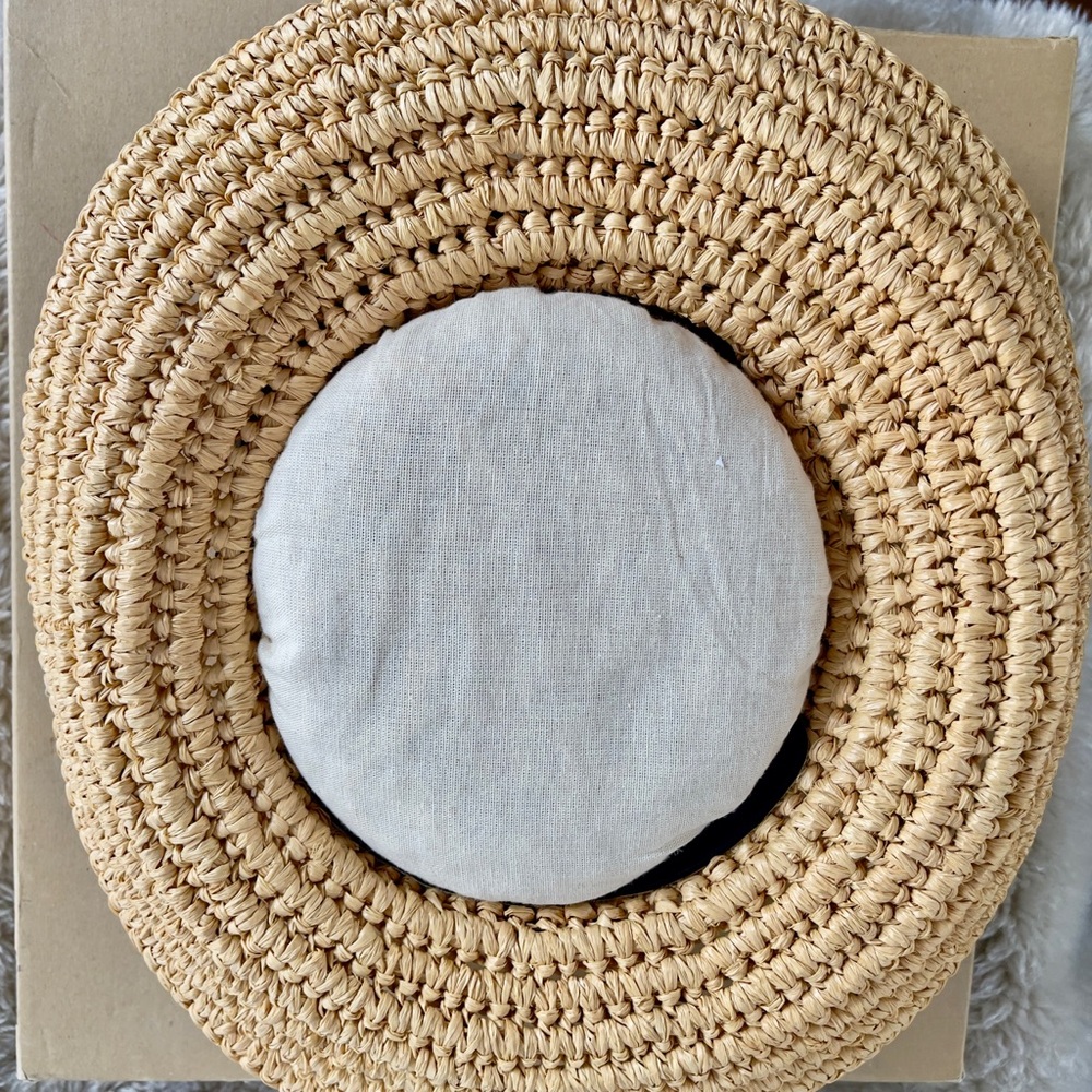 KAMINSKI Hat Raffia With Box NWOT Black Bow Preppy Nautical - Picture 3 of 8